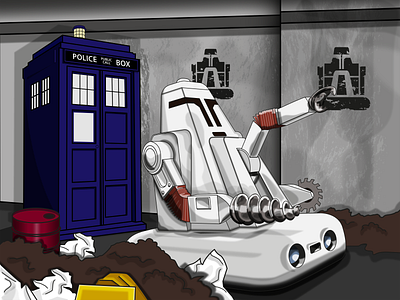 Doctor Who Paradise Towers - Cleaner alien world art cleaner corridor digital art doctor who drawing garbage illustration paradise planet robot robotic rubbish sci fi science fication tardis towers trash