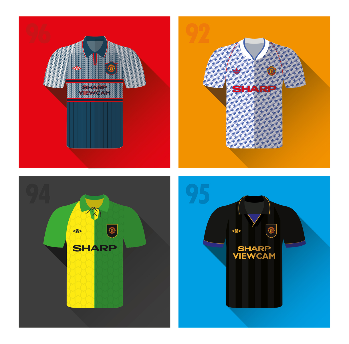 Manchester United 1990's Away Shirts 1990s design designs football graphics illustration illustrator manchester united shirts soccer vector