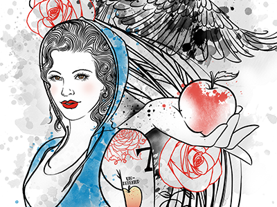 Princess Reinvented pen and ink watercolor illustration disney princess snow white princess