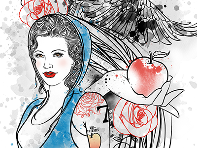Princess Reinvented disney princess illustration pen and ink princess snow white watercolor