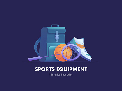 Sports equipment badminton basketball basketball shoes icon micro flat school schoolbag sports
