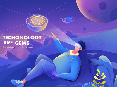 Techonology are gems boy illustration mountain planet scenery space