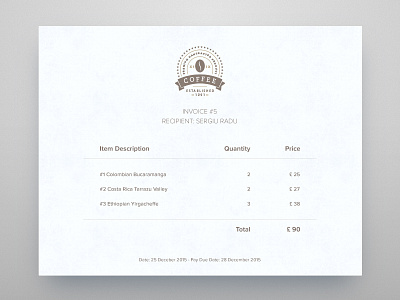 Invoice - Day 46 #dailyui coffee dailyui ecommerce invoice paper pay shop texture total ui