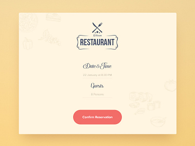 Confirm Reservation - Day 54 #dailyui book confirm dailyui interface menu reservation restaurant ui