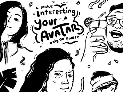 Avatar doodle design handdrawn illustration job offer unique