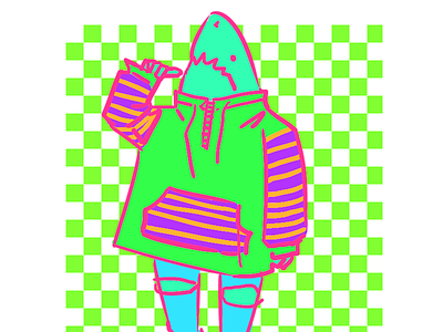 Checkers and stripes cute fashion hoodies neon pastel pattern shark