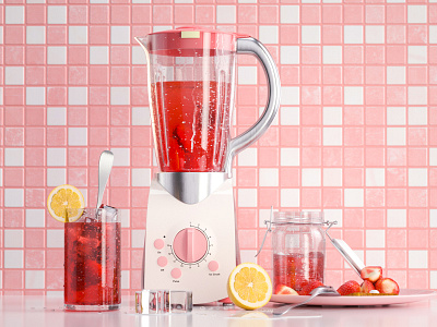 strawberry juicer c4d design typography web 插图