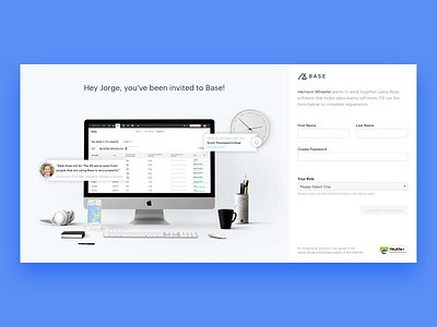 Base CRM Sign Up Screen base crm on boarding sign in form work space user flow