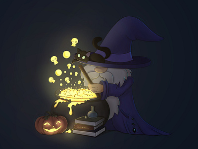 Halloweeny Magic blackcat gnome graphic design halloween illustration magic procreate
