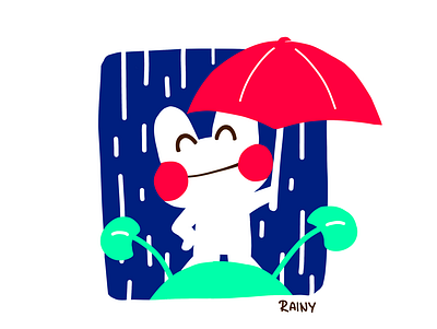 r a i n y character design cute flat design frog froggey illustraion limited color palette rain rainy