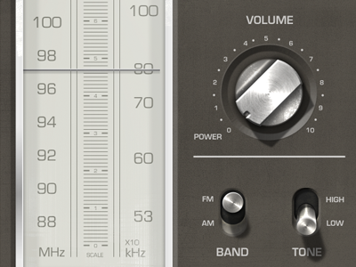 Volume, band, tone audio interface knobs ui user