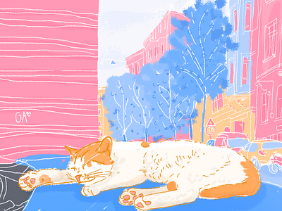 cats of istanbul adobe cat digital illustration illustration istanbul nap pastels photoshop sleep wacom