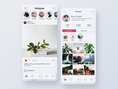 Instagram Neomorphism app design app redesign clean ui design instagram instagram redesign minimal minimalistic mobile mobile ui neomorphic neomorphism redesign skeuomorph app skeuomorphic skeuomorphism style ui ui design white ui