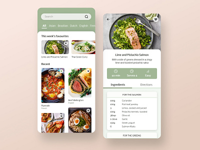 Food Recipe App clean ui design food food app green green ui mobile mobile app mobile app design mobile ui recipe recipe app style ui ui design