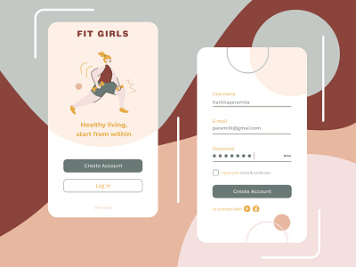 Daily UI 001 Sign Up (Fit Girls for Healthy Lifestyle App) account branding design illustration minimal modal register sign up ui ux vector