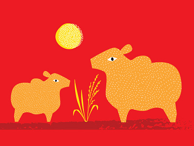Red and Sunny fun graphics icons illustration red vector rice sketch sun cow ui ux yellow
