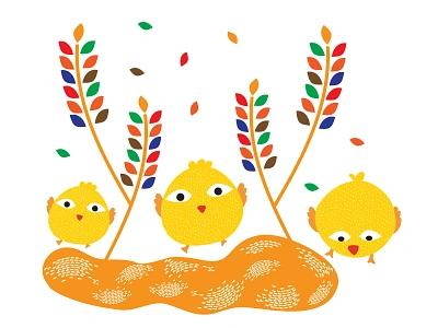 chicks and tricks chicken field illustration illustrator kids orange playful pop rice ui vector yellow