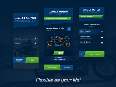 New insurance mobile app for motorcycle app app design button clean clean ui dark background dark mode dark ui deep clours design illustration logo menu motorcycle navigation ui ux