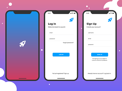 Launch App adobe xd gradient login mobile mobile app registration signup splash splash screen ui ui ux ui design ux design wireframing