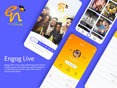 Engog Live Video Streaming App UI/UX Design app ui app ui design flat ui design iphone x app iphone x design live app mockup social app ui ux design video streaming