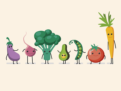 vegetables avocado broccoli carrot character eggplant flat illustration peas radish tomato vegetables