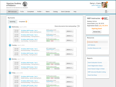 Instructor Dashboard - Completed Events dashboard grade instructor list schedule