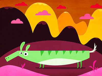Lost and found cartoon crocodile funny character green illustration