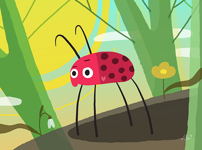 February Haiku cartoon design flower forest illustration ladybug sun
