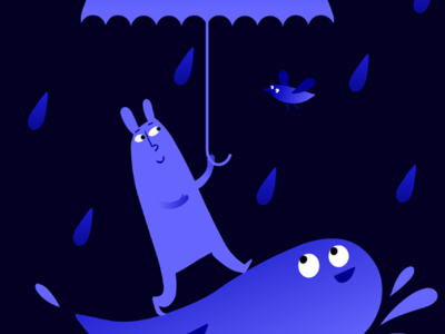 Stormy water bird illustration rabbit rain storm