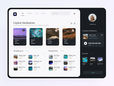 Meditation Dashboard clean ui dashboad dashboard app health health app healthcare meditate meditation meditation app minimal nature relax selfcare selflove uidesign uxdesign web app webdesign wellbeing wellness
