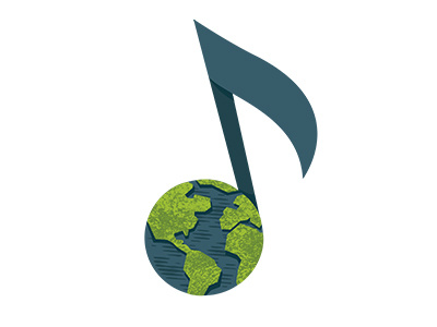 Around the World in 80 Songs Mark around the world earth globe logo music note world