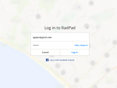 RadPad Log in login modal radpad web