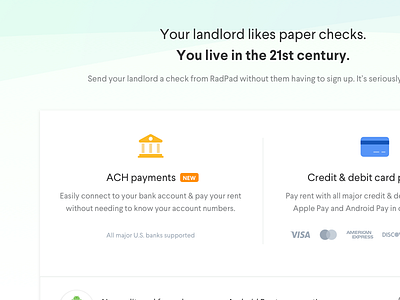 Pay rent with RadPad ach credit payment ui web