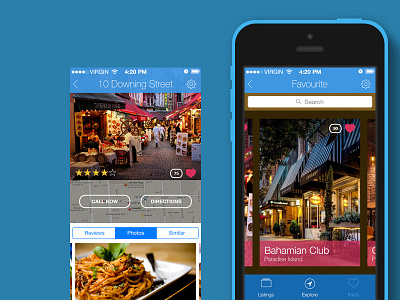 Restaurant App - iOS7 5c app bahamas blue flat ios ios7 iphone5c pink restaurants street