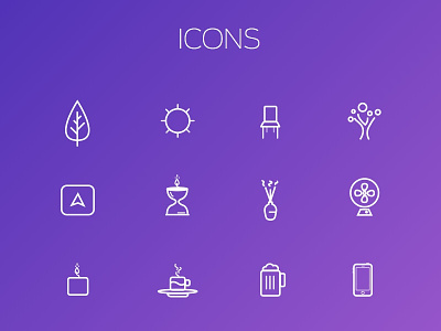 Icons agarbathi beer candle chair coffee fan iphone leaf navigation sun tree