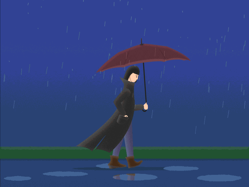 Enjoy The Rain 2d animated animation caractére design gif night noise rain umbrella walkcycle