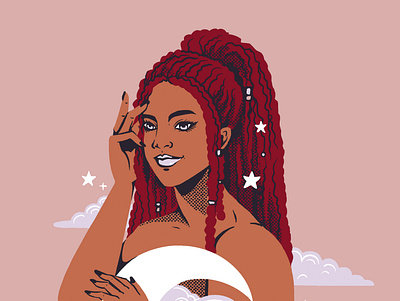 red hair · moon · badass artwork digital art illustration illustrator procreate procreateart