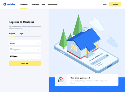 Rentplus | Half Register design illustration ui web website