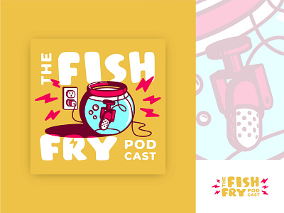 Sour Fish Events :: Fish Fry Podcast 5k album art branding event fish fish animal illustration logo mic podcast running vector