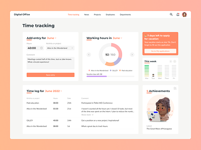 Time tracking application | Dashboard app application concept dashboard ui interface product design project tracking saas task task management time logs time tracking tool ui uxui web web application web design website design work report
