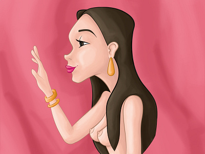 Pink Nude cartoon drawing nude pink profile sideview woman