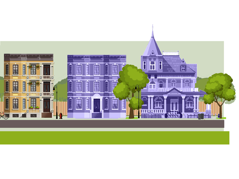 Da Hood victorian new england town buildings nature landscape city suburbs graphic footer