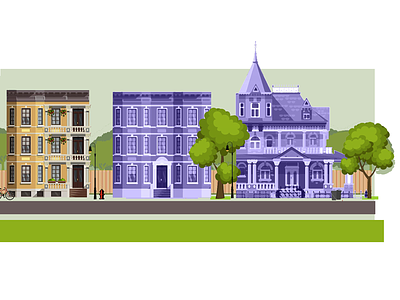 Da Hood buildings city footer graphic landscape nature new england suburbs town victorian