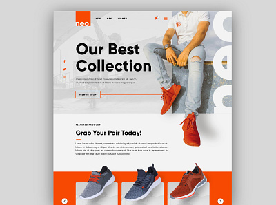 NEO, Shoes Store bold color design graphic design landing page neon orange shoes skateboard sports store ui user experience user interface ux web web design website
