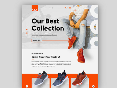 NEO, Shoes Store bold color design graphic design landing page neon orange shoes skateboard sports store ui user experience user interface ux web web design website