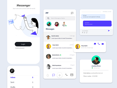 Messenger chat chat bot chatapp chatbox chatting clean cleanui flat illustration flatdesign illustrations ios iosapp messenger messenger app minimal profilecard prototype telegram