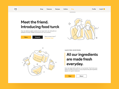 Food truck - food ordering platform landing page activity app delicious figma food food delivery food service health illustraion interface mobile ordering productdesign restaurant uiux web website yellow