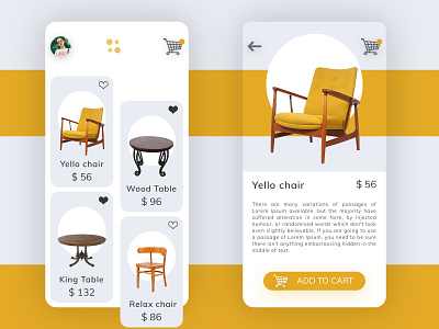Furniture Shopping App Concept add add to cart app application application design application development application ui cart chair design dribbble furniture profile shopping shopping bag sofa specscale table ui ux
