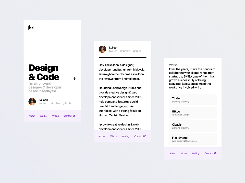 Personal Site by kailoon on Dribbble