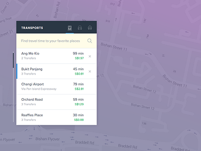 Transport Widget interaction listing page map real estate sketch startup transit transport web app